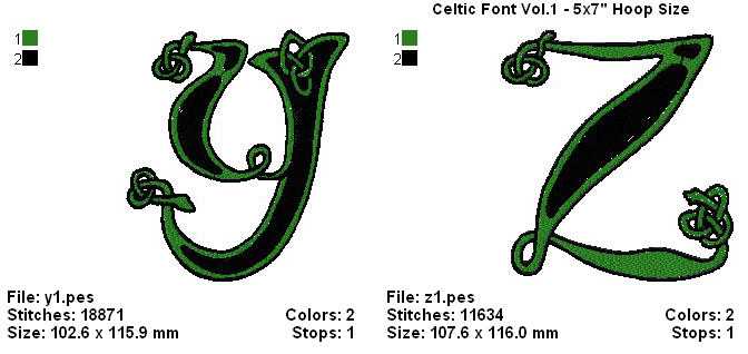 THERE ARE 26 BEAUTIFUL ALL ORIGINAL MACHINE EMBROIDERY CELTIC FONT DESIGNS