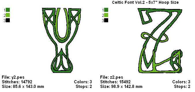 THERE ARE 26 BEAUTIFUL ALL ORIGINAL MACHINE EMBROIDERY CELTIC FONT DESIGNS